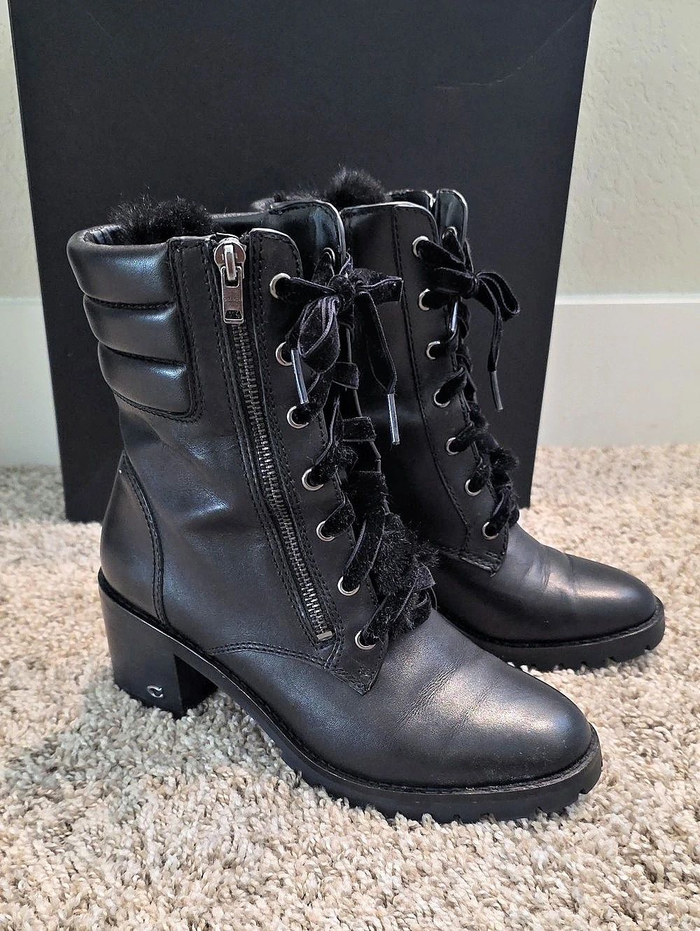 Coach Jenna Leather Boot Lace Up Leather Boots in Black US 8B